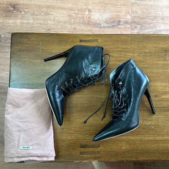 MIU MIU LACE UP STILETTO ANKLE BOOTS - Picture 7 of 17